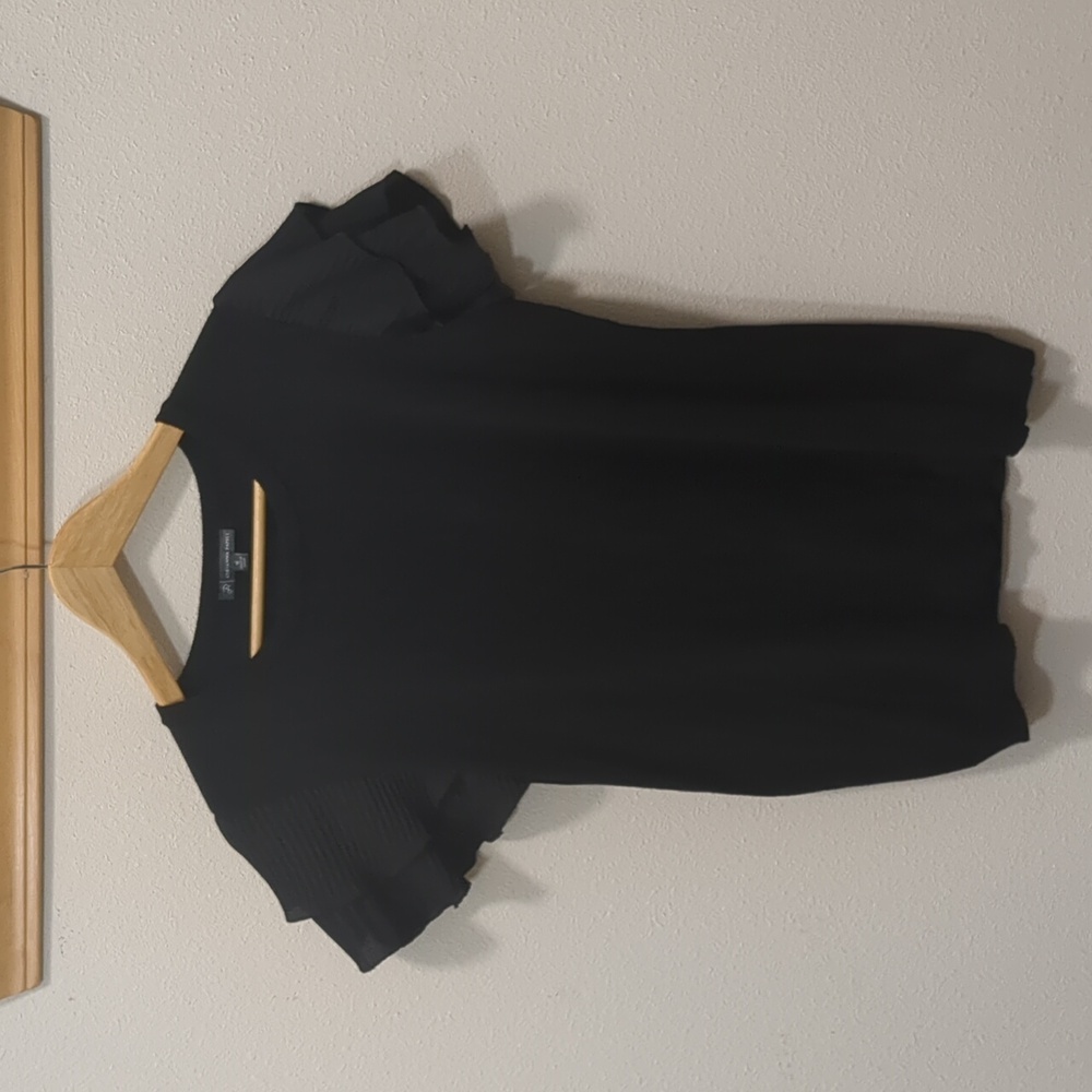 Adrianna Papell Black Ruffle-Sleeve Knit Top - Size M